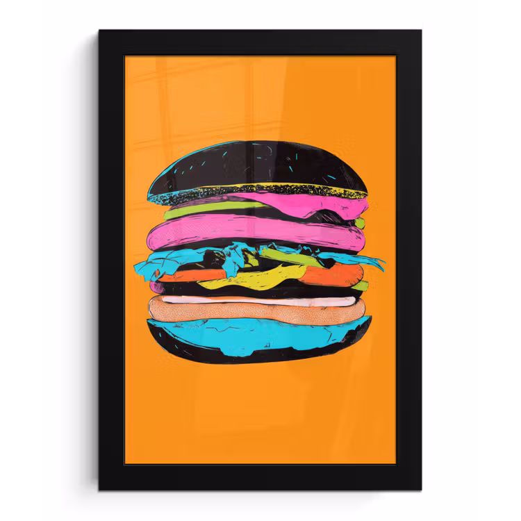 Poster met lijst - Hamburger - Kleurrijk - Speels — 1