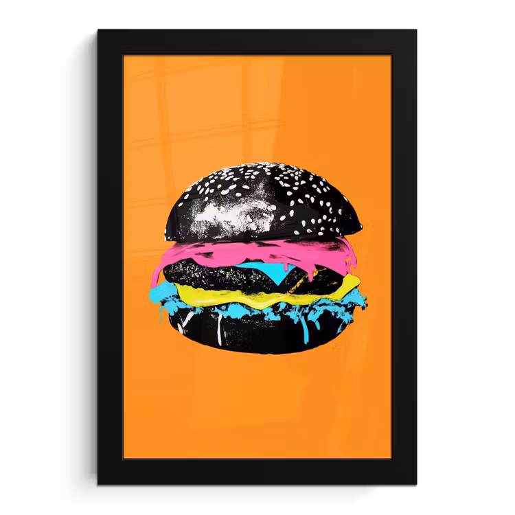 Poster met lijst - Hamburger - Oranje - Neon - popart — 1