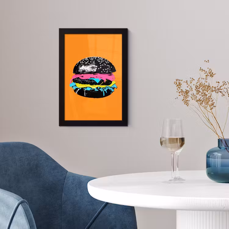 Poster met lijst - Hamburger - Oranje - Neon - popart — 2