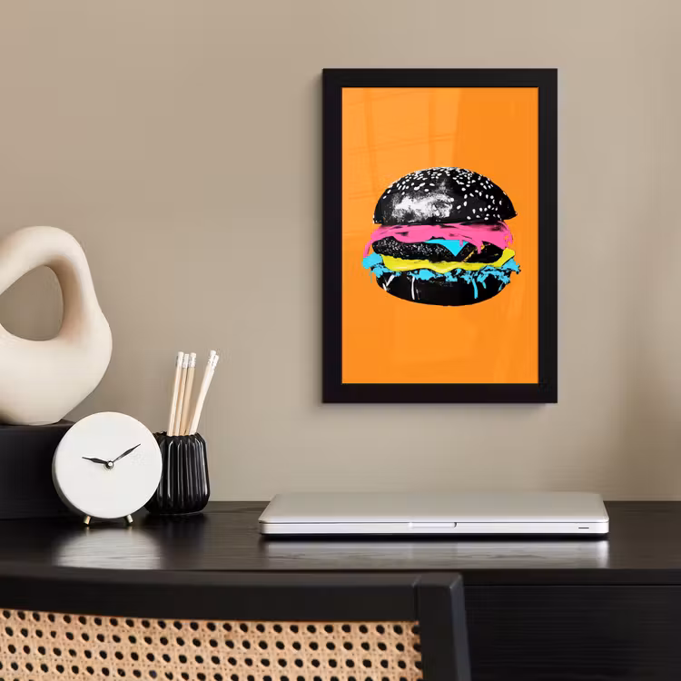Poster met lijst - Hamburger - Oranje - Neon - popart — 3