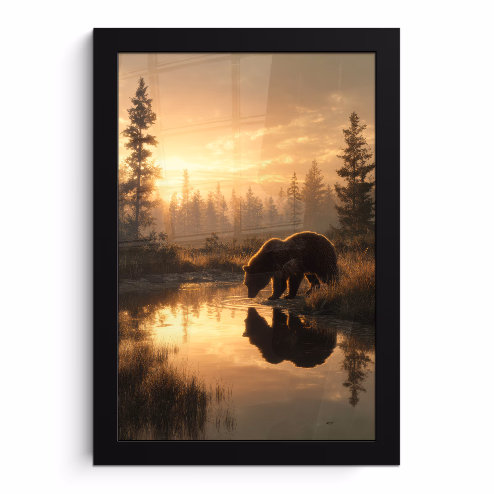 Poster met lijst - Beer - water - Bos - Ochtendlicht — 1