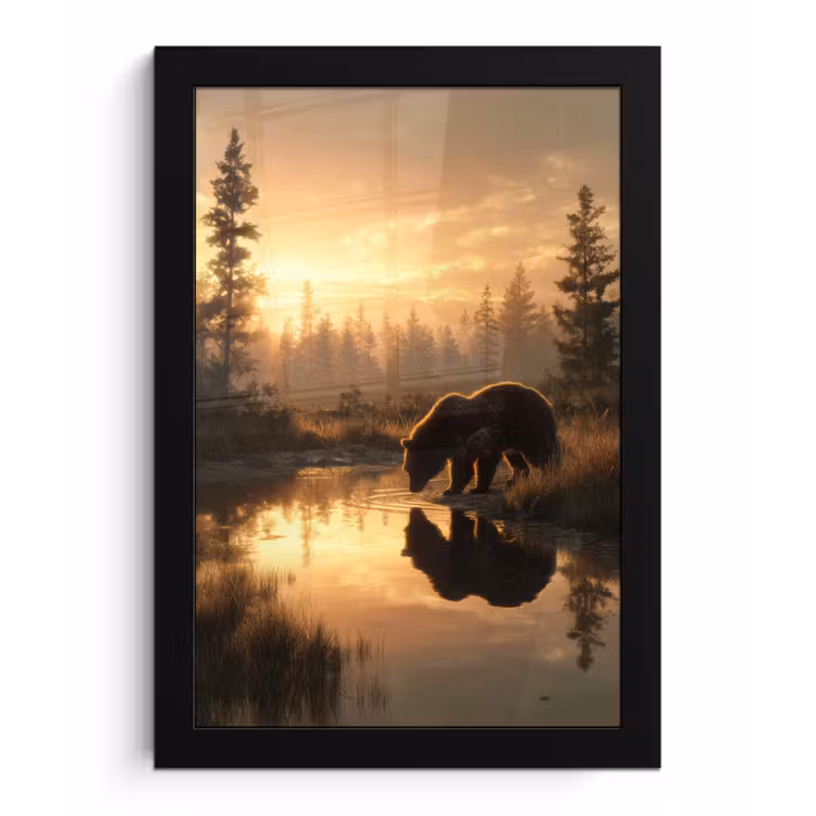 Poster met lijst - Beer - water - Bos - Ochtendlicht — 1