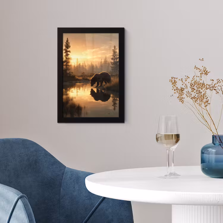 Poster met lijst - Beer - water - Bos - Ochtendlicht — 2