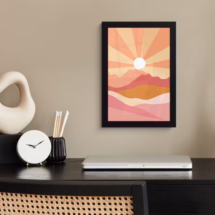 Poster met lijst - Bergen - Abstract - Zonnestralen - Roze — 3