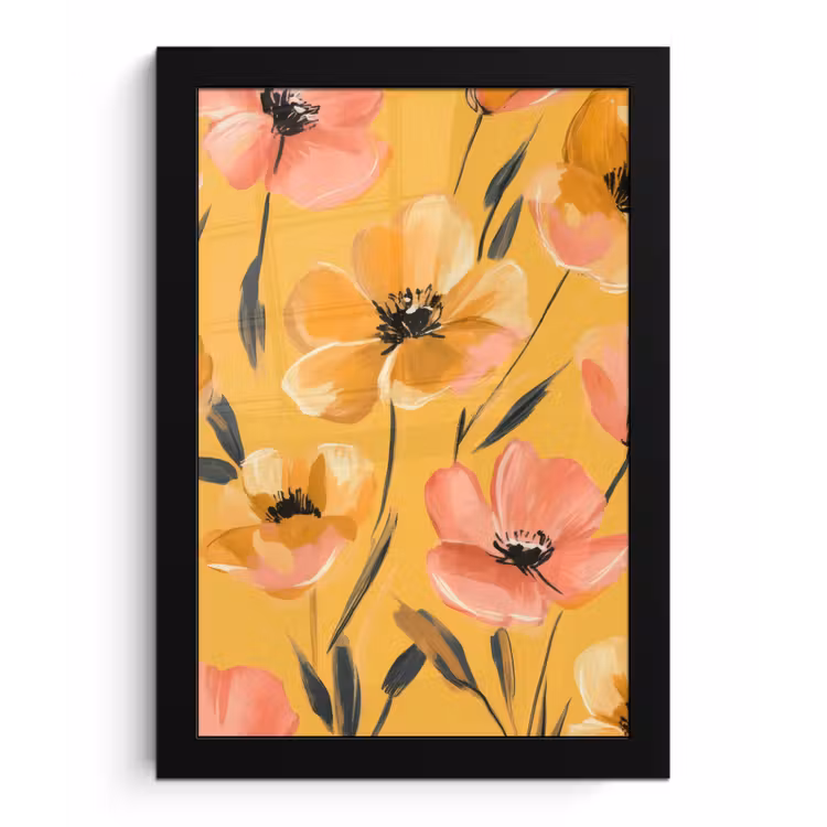 Poster met lijst - Bloemen - Geschilderd - Geel — 1