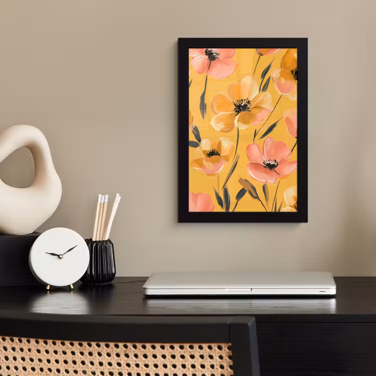Poster met lijst - Bloemen - Geschilderd - Geel — 3