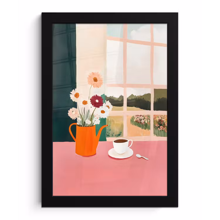 Poster met lijst - Bloemen - Koffie - Raam — 1