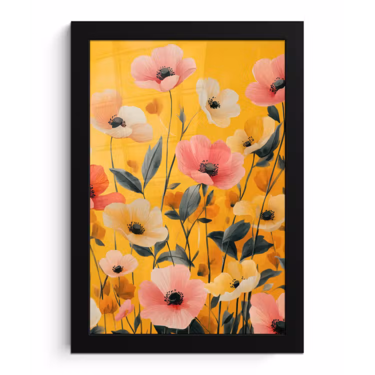 Poster met lijst - Bloemen - Veld - Geel — 1