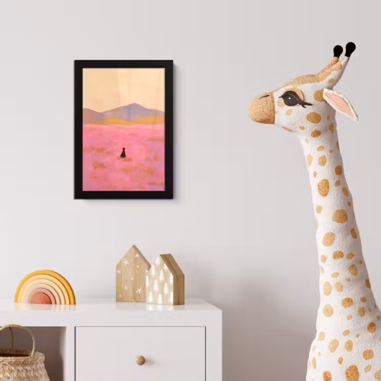 Poster met lijst - Bloemenweide - Heuvels - Silhouet - Roze — 5
