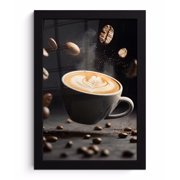 Poster met lijst - Cappuccino - Kop - Bonen - Bruin — 1