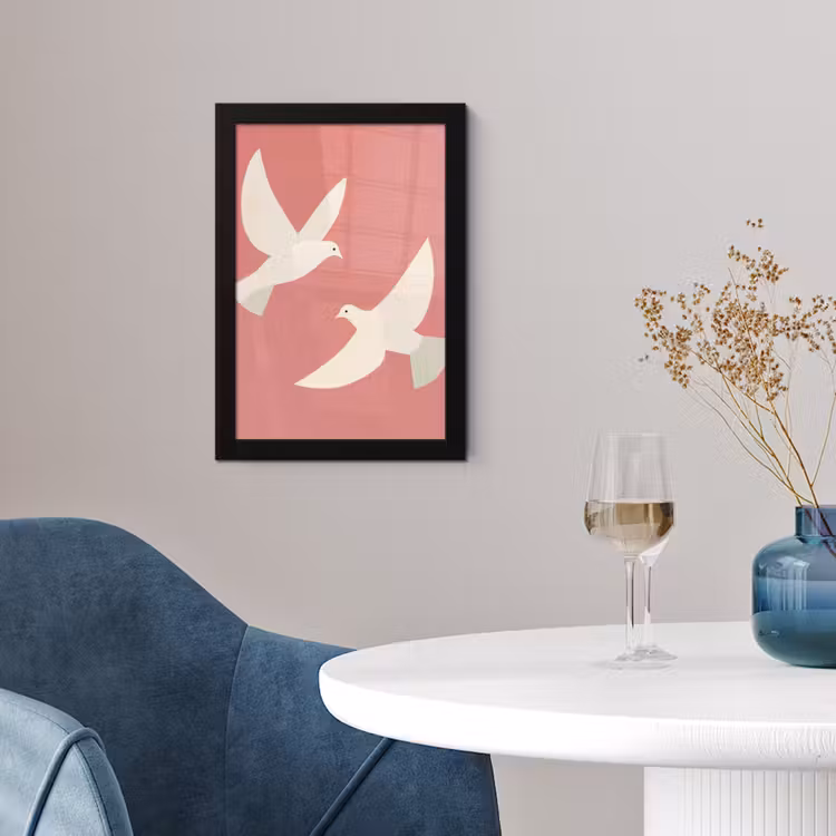 Poster met lijst - Duiven - Wit - Sierlijk — 2