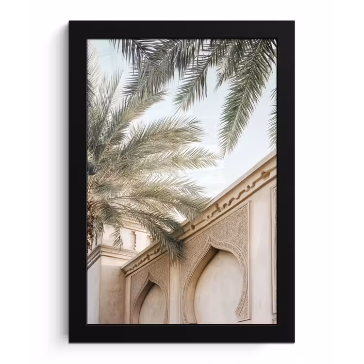 Poster met lijst - Gebouw - Palmbomen - Beige - Zon — 1