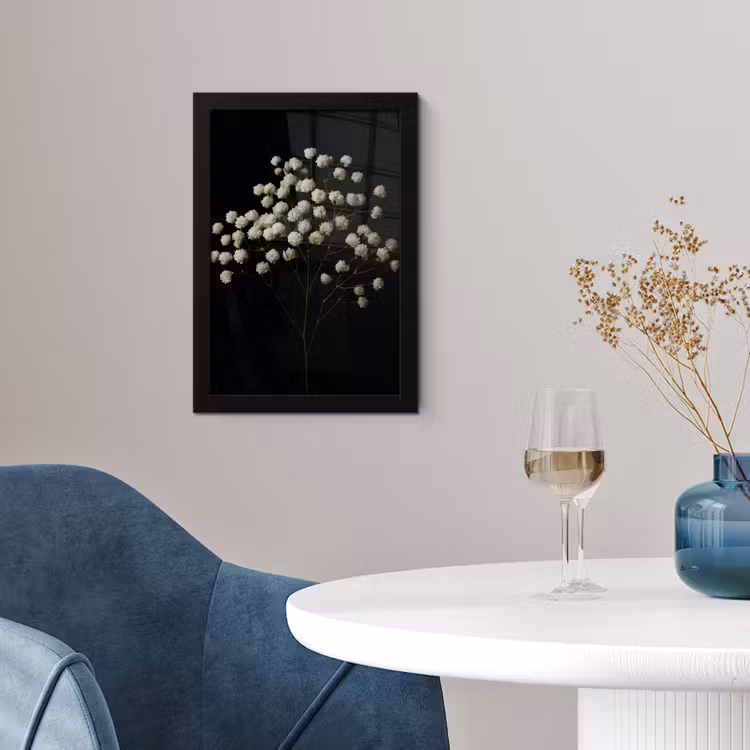 Poster met lijst - Gipskruid - Bloemetjes - Wit - Minimalistisch — 2