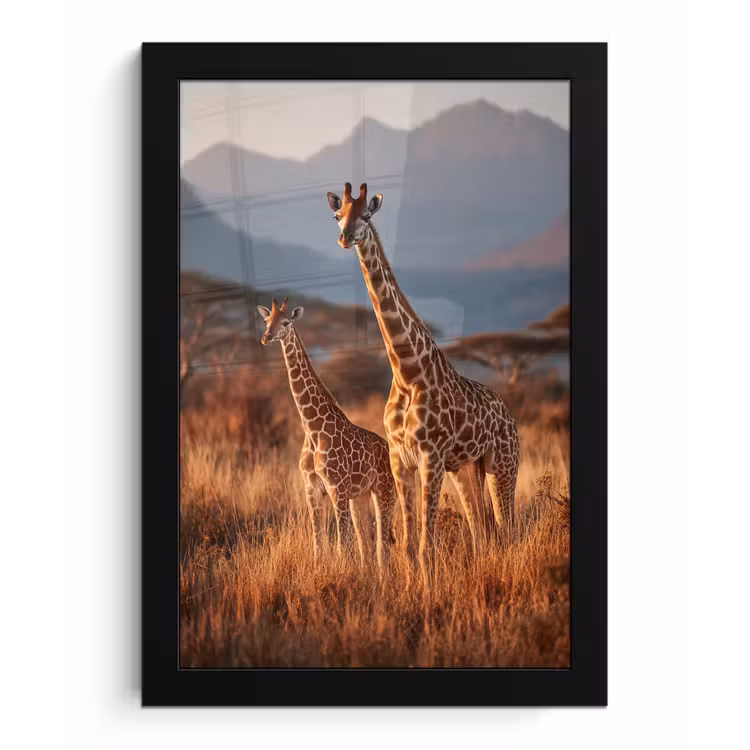 Poster met lijst - Giraffen - Hoog gras - Acaciabomen — 1