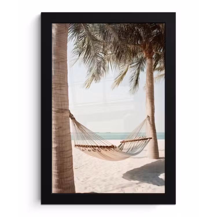 Poster met lijst - Hangmat - Palmbomen - Strand - Zee — 1