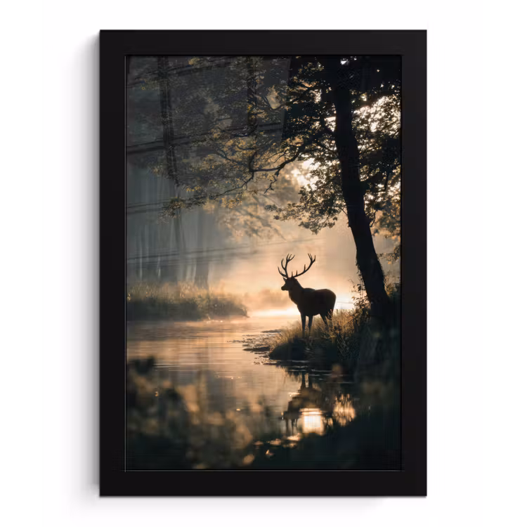 Poster met lijst - Hert - Bosbeek - Mystiek — 1