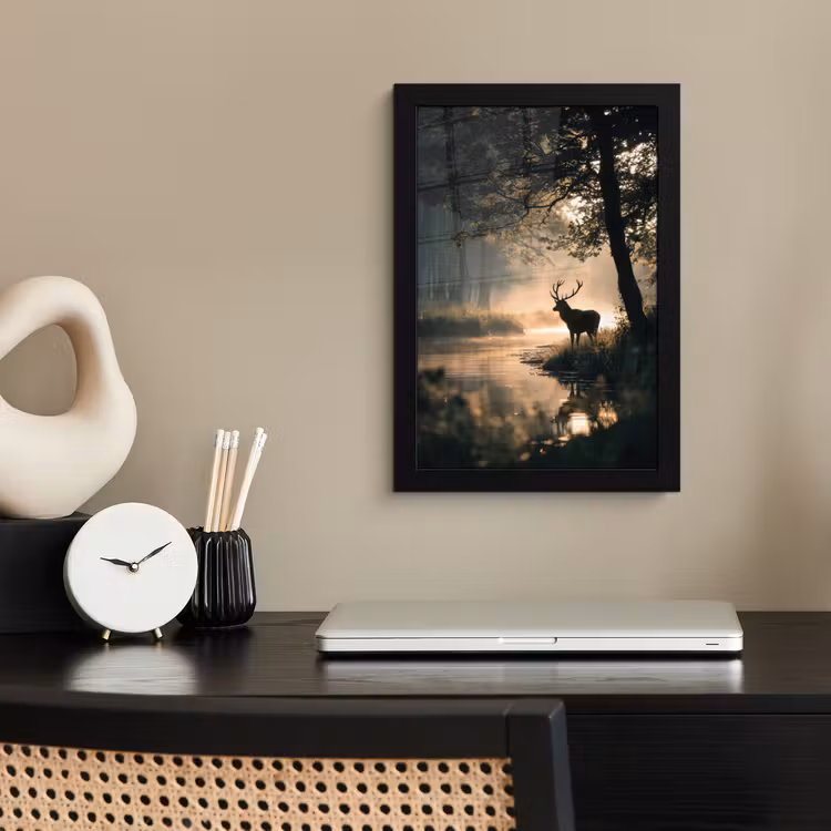 Poster met lijst - Hert - Bosbeek - Mystiek — 3