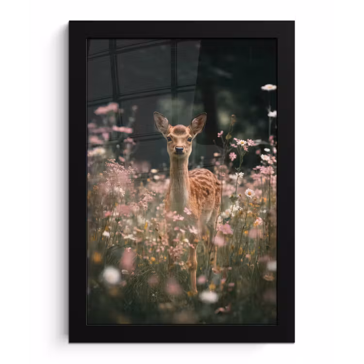 Poster met lijst - Hert - Wilde bloemen - Bos — 1