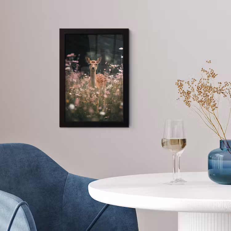 Poster met lijst - Hert - Wilde bloemen - Bos — 2