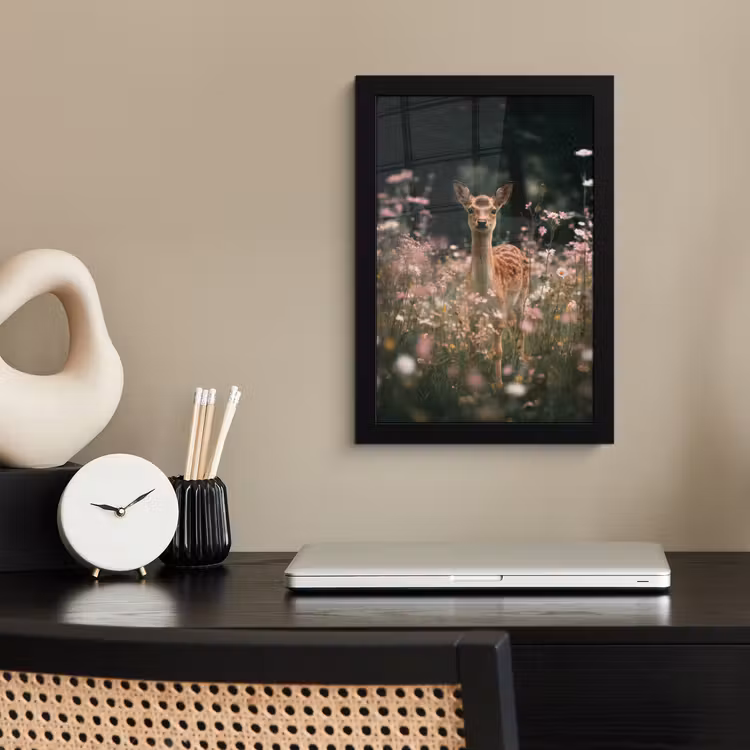 Poster met lijst - Hert - Wilde bloemen - Bos — 3