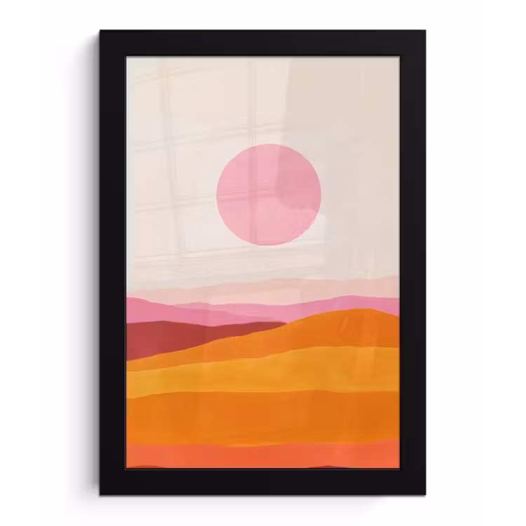 Poster met lijst - Heuvels - Oranje - Zon - Abstract — 1