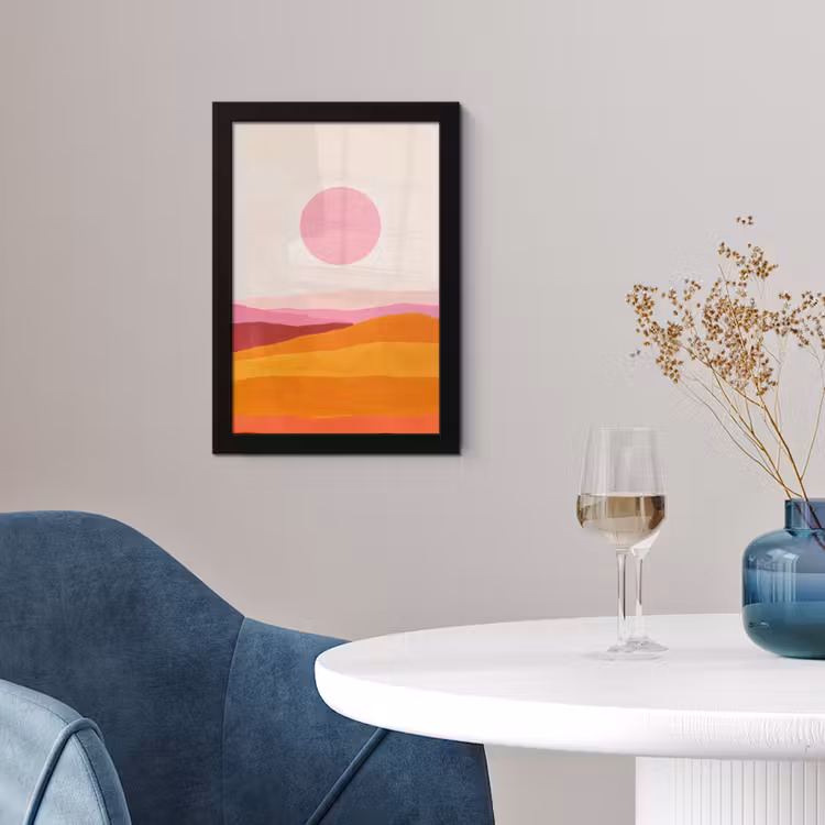 Poster met lijst - Heuvels - Oranje - Zon - Abstract — 2