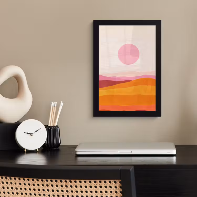 Poster met lijst - Heuvels - Oranje - Zon - Abstract — 3