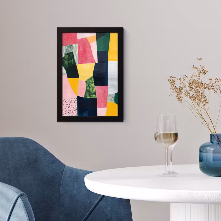 Poster met lijst - Abstract - Roze - Lappen - Vormen - Geel — 2