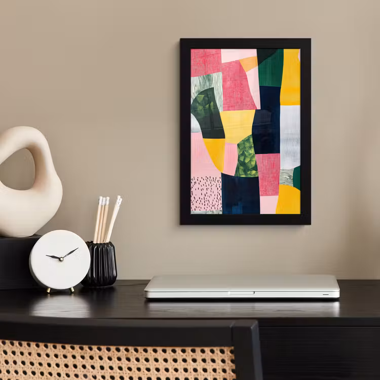 Poster met lijst - Abstract - Roze - Lappen - Vormen - Geel — 3
