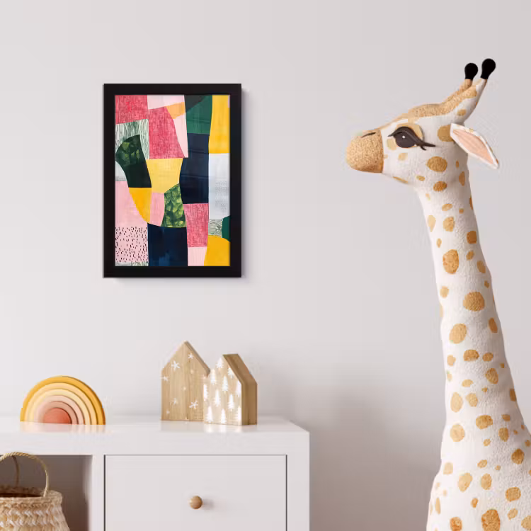 Poster met lijst - Abstract - Roze - Lappen - Vormen - Geel — 5