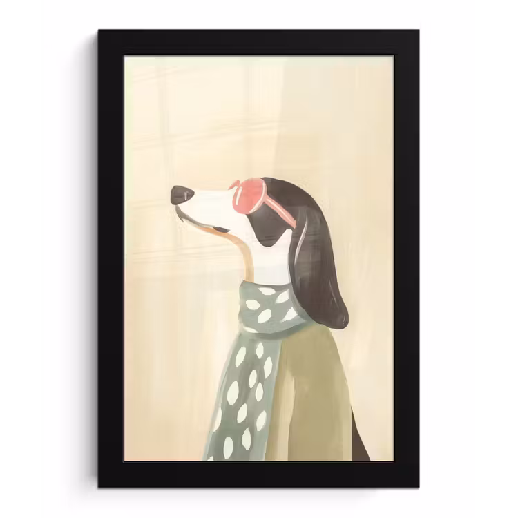 Poster met lijst - Hond - Zonnebril - Sjaal — 1
