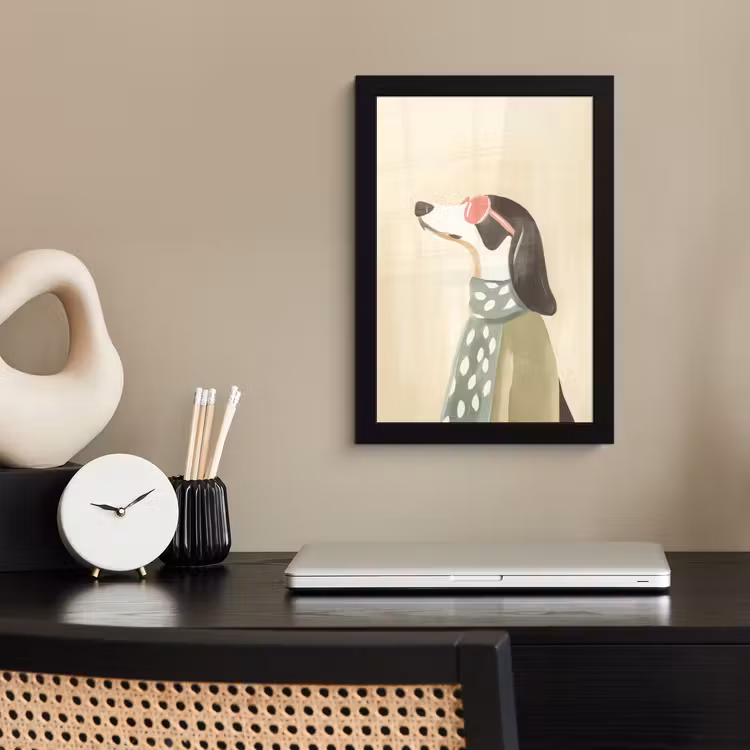 Poster met lijst - Hond - Zonnebril - Sjaal — 3