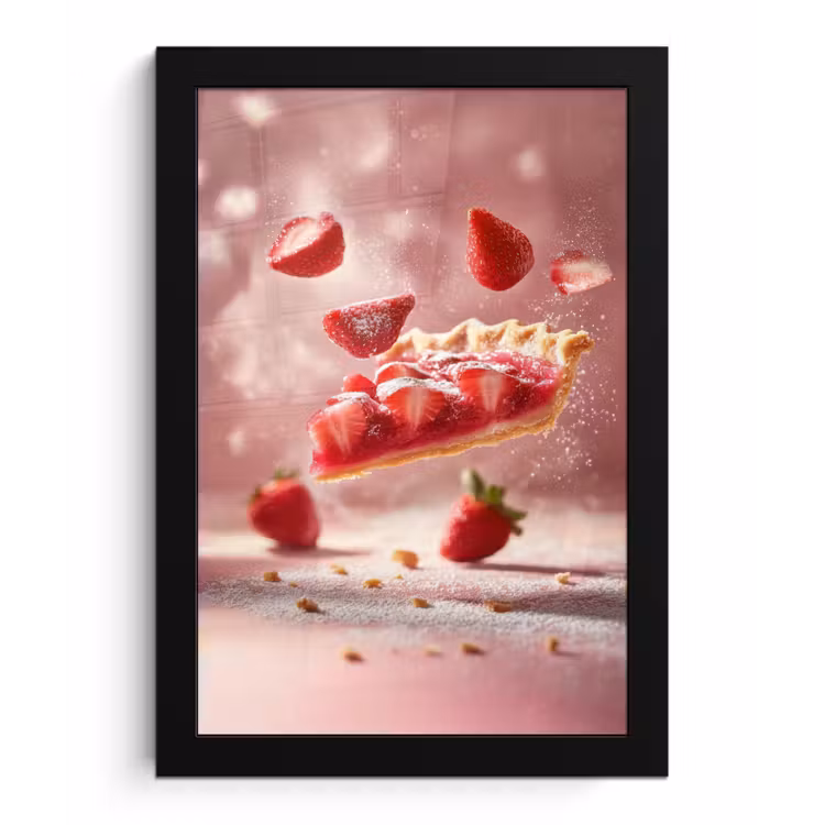 Poster met lijst - Aardbei - Taart- Eten - Roze — 1