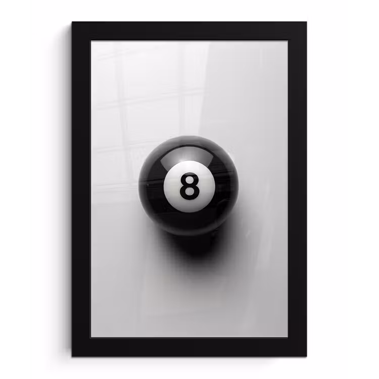 Poster met lijst - Biljartbal - Getal - Acht - Wit — 1