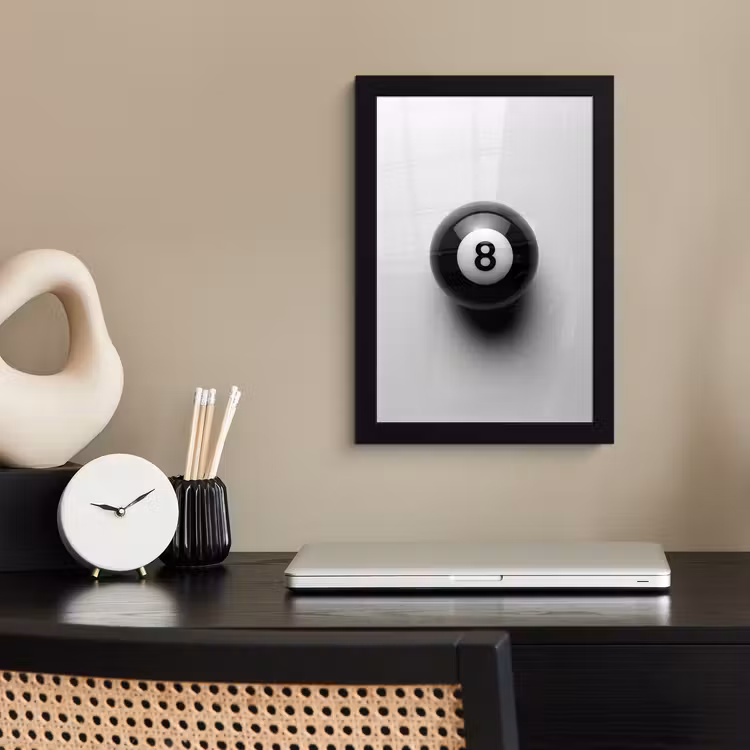 Poster met lijst - Biljartbal - Getal - Acht - Wit — 3