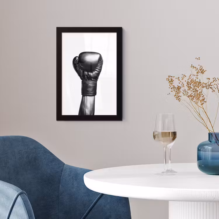 Poster met lijst - Bokshandschoen - Zwart - Hand — 2