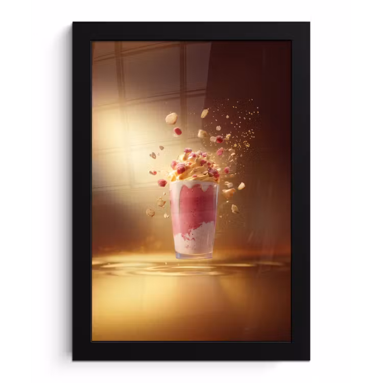 Poster met lijst - Framboos - Smoothie - Drinken - Roze — 1