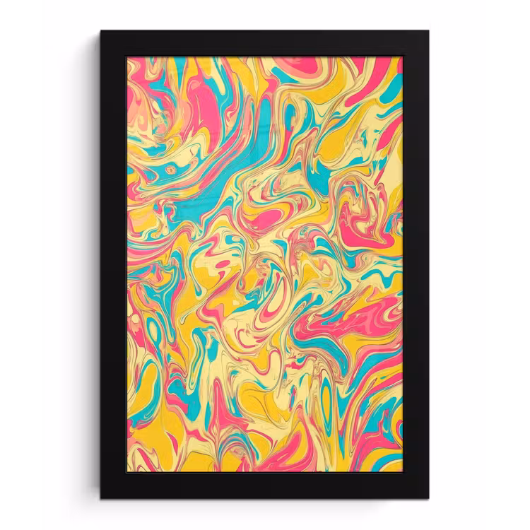 Poster met lijst - Geel - Roze - Blauw - Retro — 1
