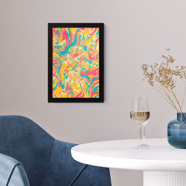 Poster met lijst - Geel - Roze - Blauw - Retro — 2