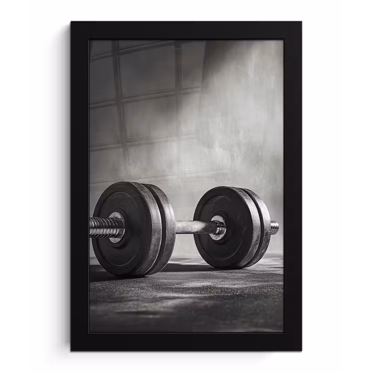 Poster met lijst - Halter - Gewichten - Zwart — 1