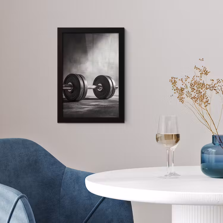 Poster met lijst - Halter - Gewichten - Zwart — 2