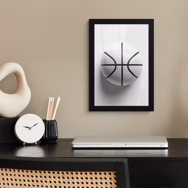 Poster met lijst - Basketbal - Wit - Schaduw - Lijnen — 3