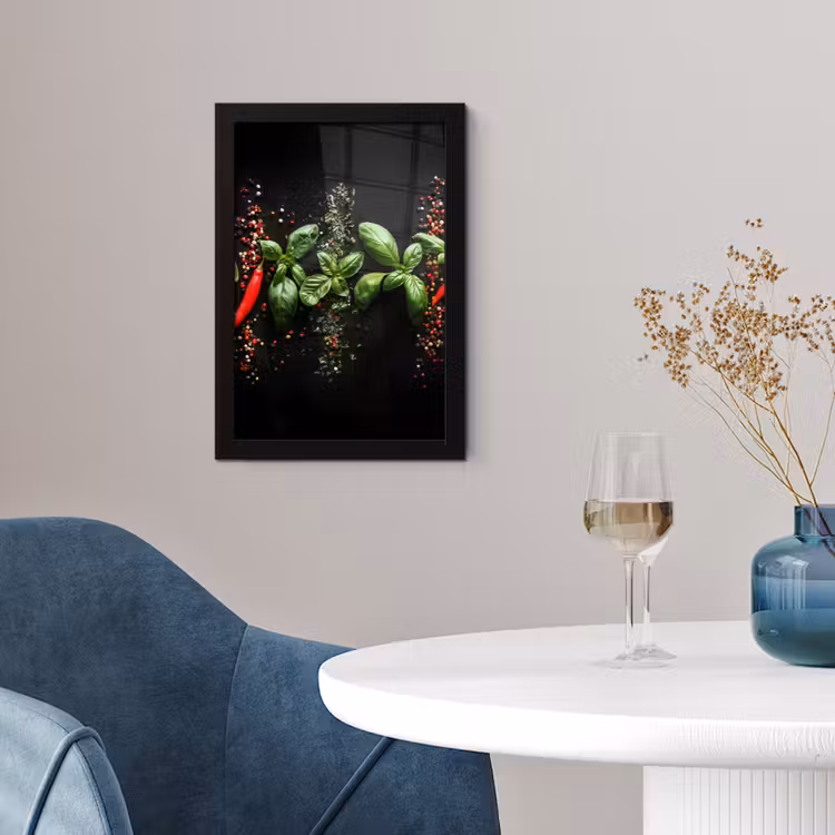 Poster met lijst - Chilipepers - Basilicum - Blaadjes - Rood — 2