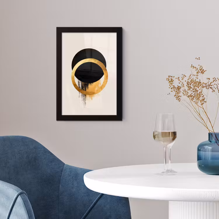 Poster met lijst - Abstract ontwerp - Zwarte cirkel - Verfvlekken — 2