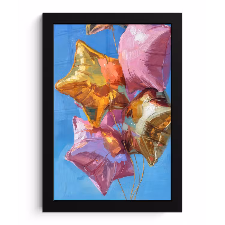 Poster met lijst - Ballonnen - Goud - Stervorm - Roze — 1