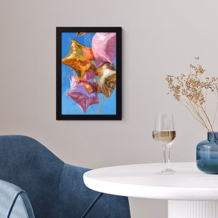 Poster met lijst - Ballonnen - Goud - Stervorm - Roze — 2