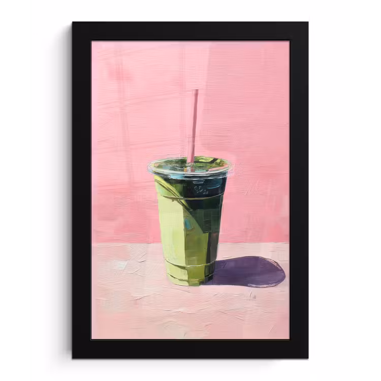 Poster met lijst - Beker - Rietje - Minimalistisch - Groen — 1