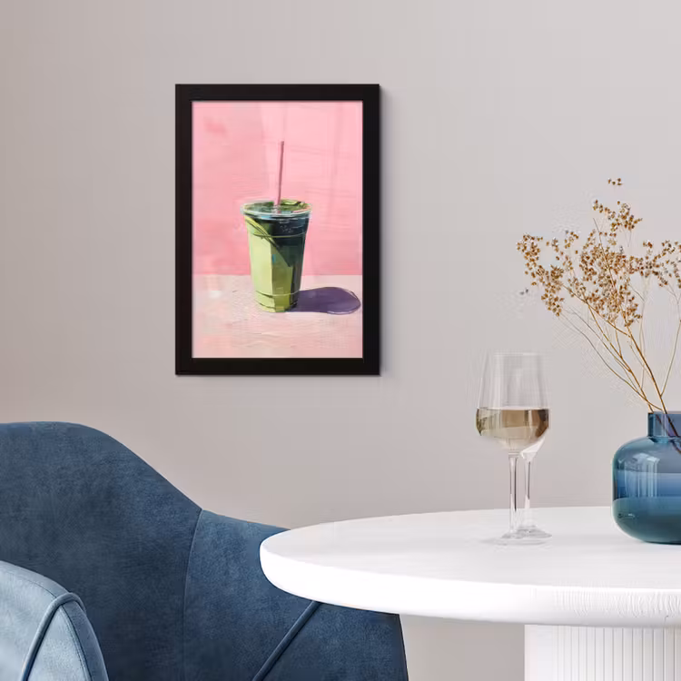 Poster met lijst - Beker - Rietje - Minimalistisch - Groen — 2