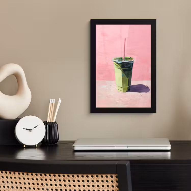 Poster met lijst - Beker - Rietje - Minimalistisch - Groen — 3