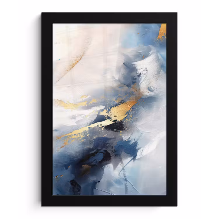 Poster met lijst - Blauw - Modern - Marmer - Abstract - Goud — 1